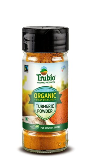 TRUBIO FAIRTRADE ORGANIC TURMERIC POWDER IN FLIP OPEN BOTTLE 50gms