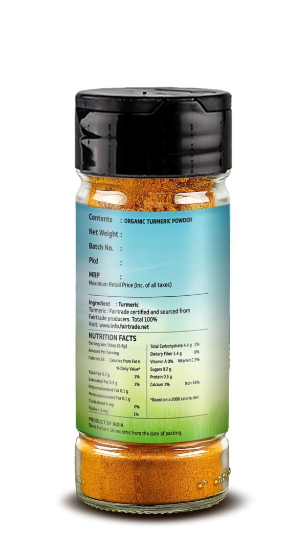 TRUBIO FAIRTRADE ORGANIC TURMERIC POWDER IN FLIP OPEN BOTTLE 50gms - Image 4