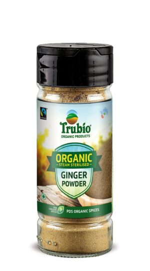 TRUBIO FAIRTRADE ORGANIC GINGER POWDER IN FLIP OPEN BOTTLE 45gms
