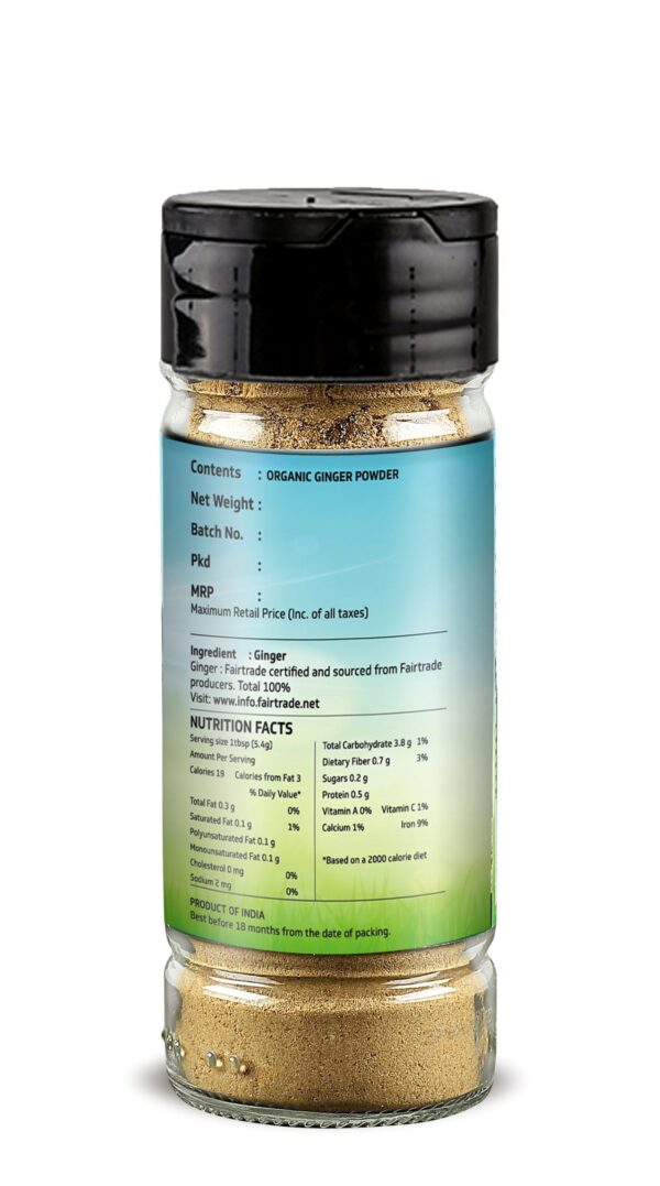 TRUBIO FAIRTRADE ORGANIC GINGER POWDER IN FLIP OPEN BOTTLE 45gms - Image 2