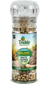 TRUBIO FAIRTRADE ORGANIC WHITE PEPPER WHOLE IN GRINDER BOTTLE 60gms