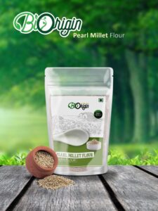 BIORIGIN 100% NATURAL PEARL MILLET (BAJRA) FLOUR IN POUCH, 500gms
